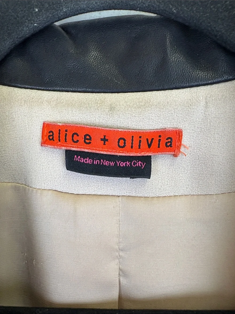 Alice And Olivia Jacket Beige With Black Lamb skin Collar Size small